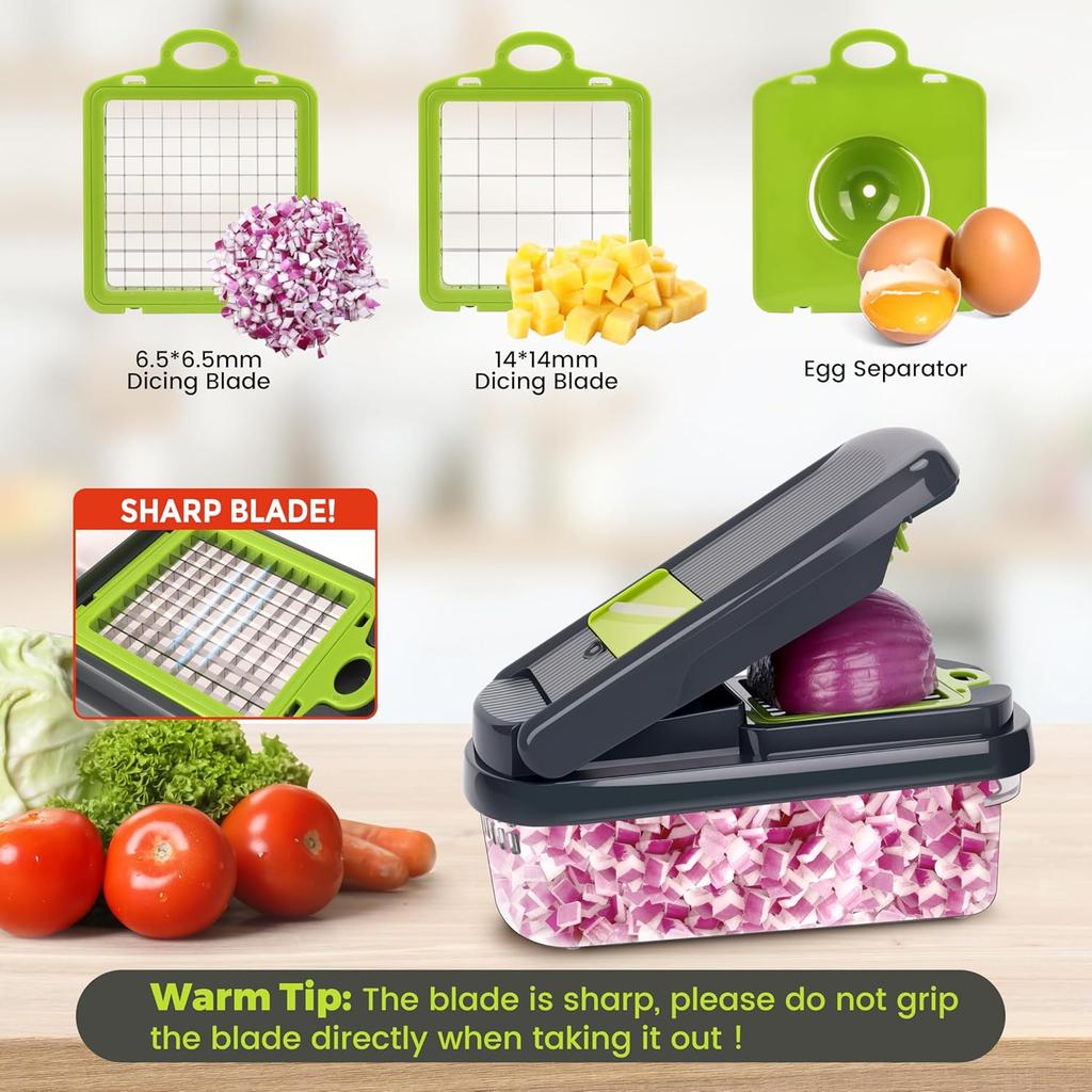 Multifunctional Vegetable Chopper 7 Blades Professional Onion Dicer Salad Container Potato Carrot Garlic Essential Kitchen Tool Gray