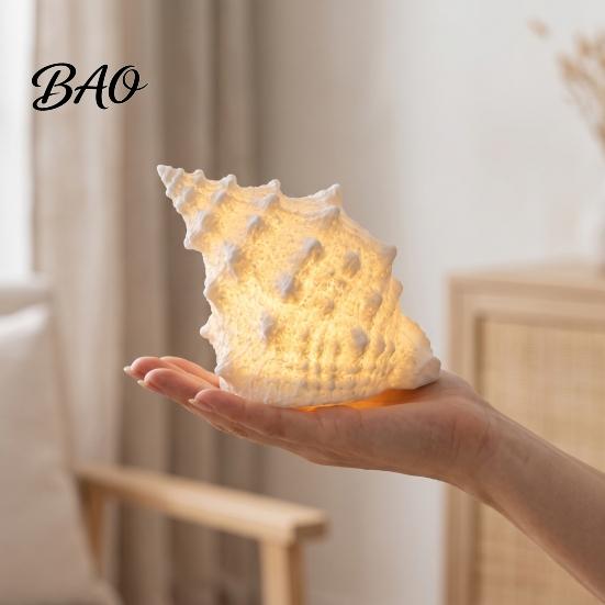 Safe Midnight Navigation Conch Shell Night Light, Resin LED Lamp with Auto Timer, Light for Bedroom Beach Theme Decorative Lighting Coastal