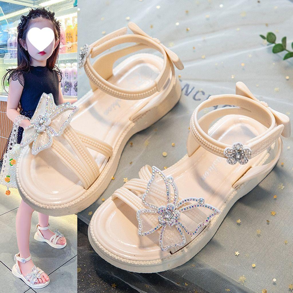 2025 Summer Rhinestone Bow Sandals for Girls - Casual Soft Princess Shoes for Little and Big Kids