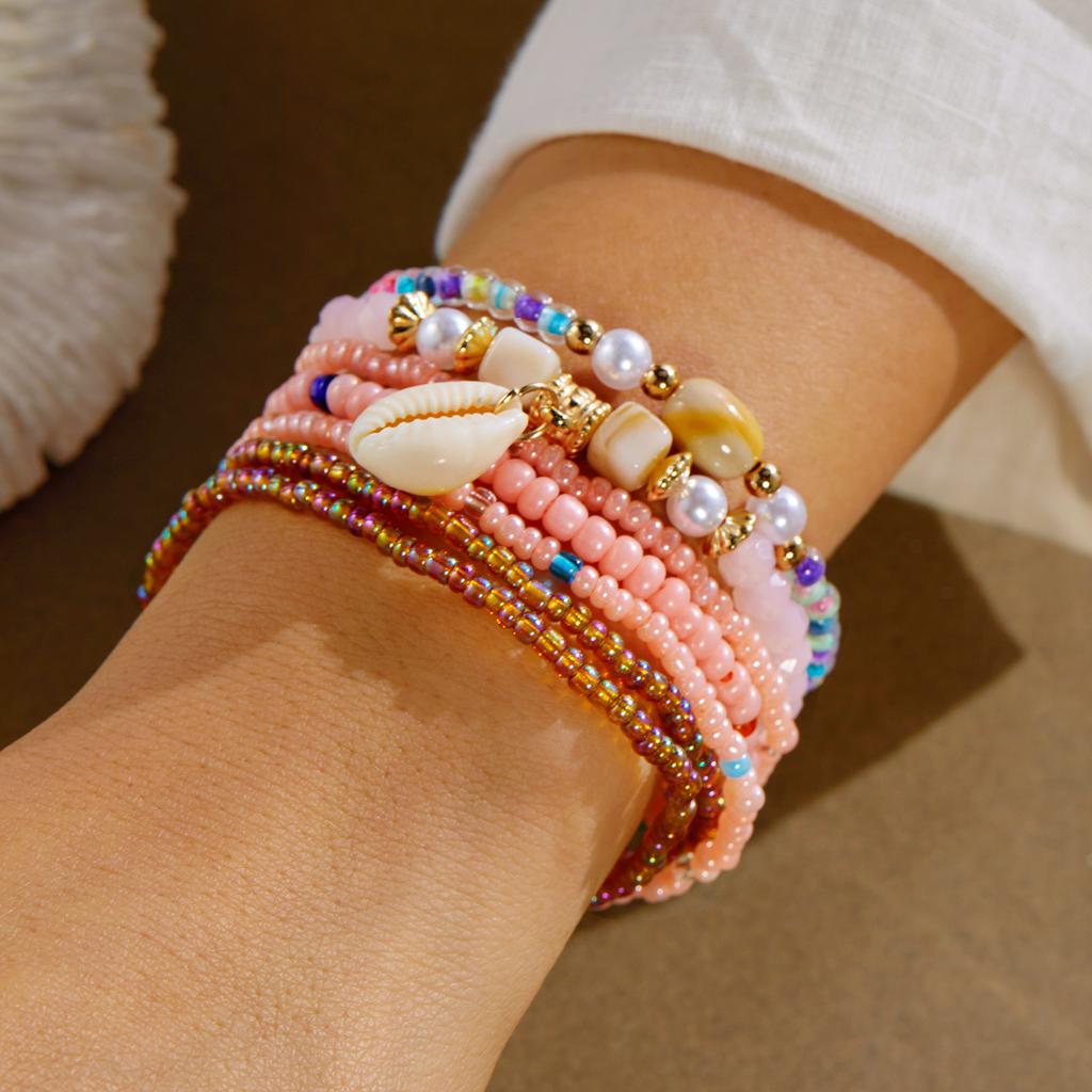 3/8 Stuks Boheemse Schelp Zeester Kralen Armband Set voor Vrouwen Zomer Strand Meerlaagse Gestapelde Parel Armbanden Feest Charme Sieraden
