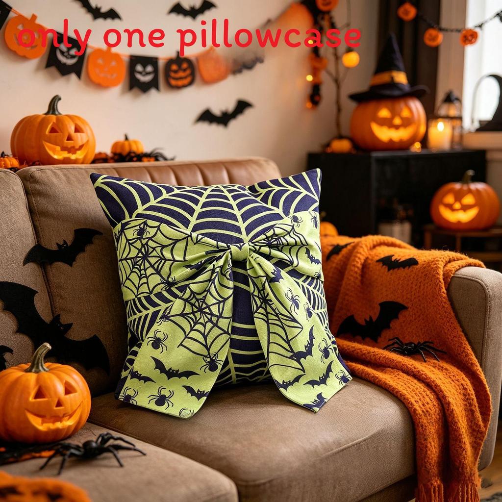 Halloween Pillow Cover With Ghost And Spider Web Design For Living Room Decor