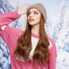 ALAN EATON Hut Perücken Kappe Lange braune gewellte Perücke Connect Winter Strickmütze Mütze Hitzebeständige Haarteile Haarverlängerungen