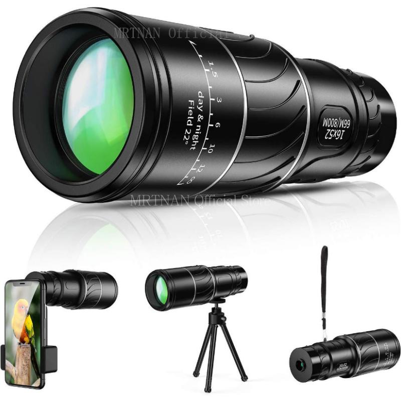 16x52 High Power Hd Monocular Telescope Long Range Zoom Bak4 Prism with Tripod Phone Clip for Outdoor Camping Hunting Scope