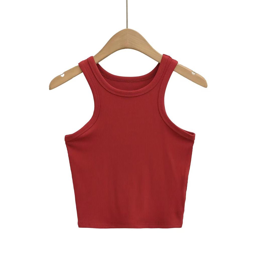 Amerikanisches Sommer Slim Fit Spaghetti-Träger Rundhals Tanktop für Damen