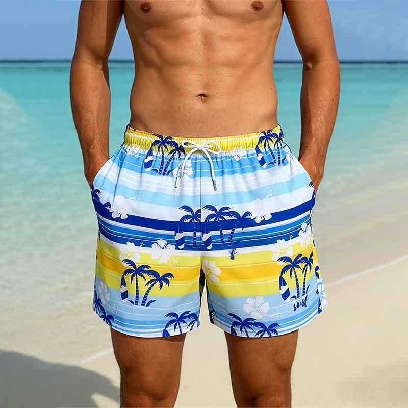 2026 Men's Ice Silk 3D Print Mid-Length Beach Sports Shorts - Trendy and Versatile Casual Wear