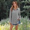 Women's Casual Solid Color Tops Long Sleeve Button Loose Breathable Shirt
