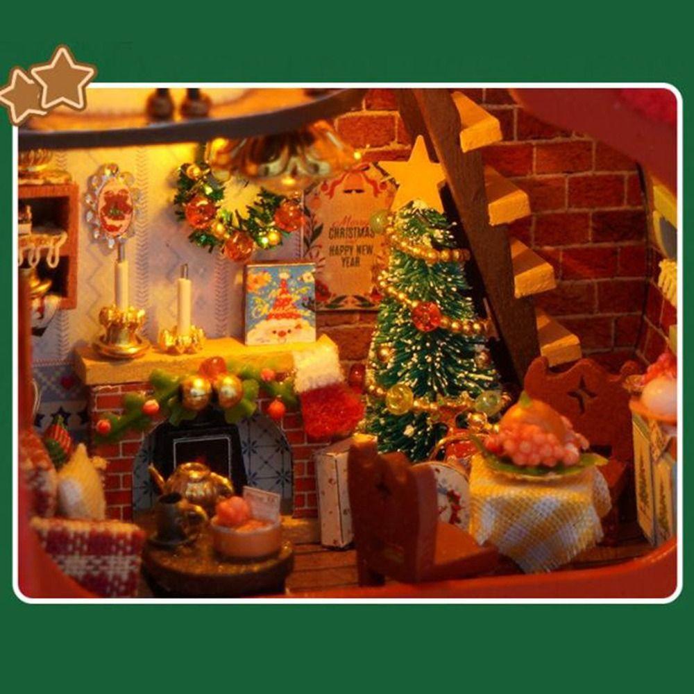 Wooden Miniature Dollhouse Kit Glowing Miniature House Kit Christmas Stocking Crafts  Friends