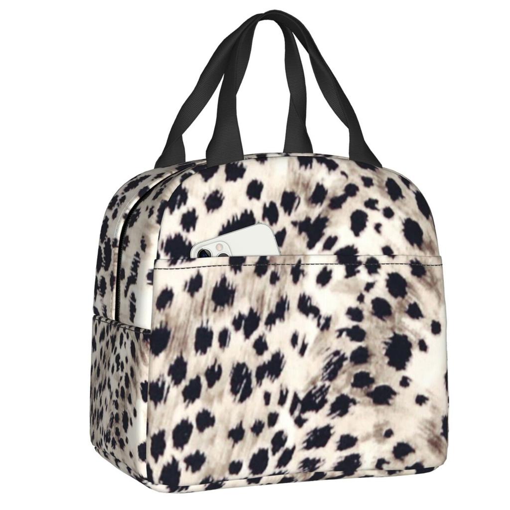 Benutzerdefinierte Leopardenmuster Tragbare Lunchboxen Damen Auslaufsicher Tierfellmuster Kühlbox Thermische Lebensmittelisolierte Lunchtasche Schüler
