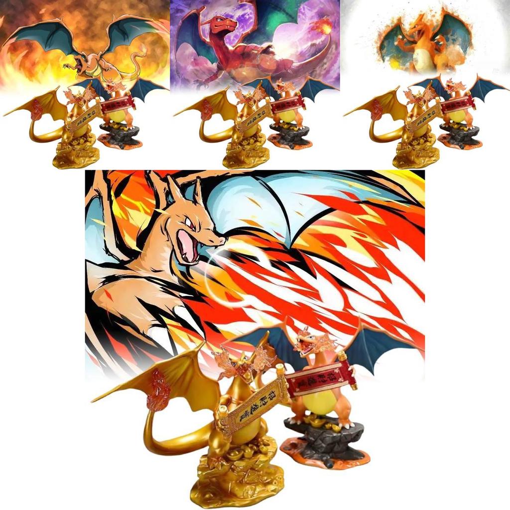 Premium 23cm Charizard Pvc Figure Unique Golden Color Design Eye-catching Home Decor