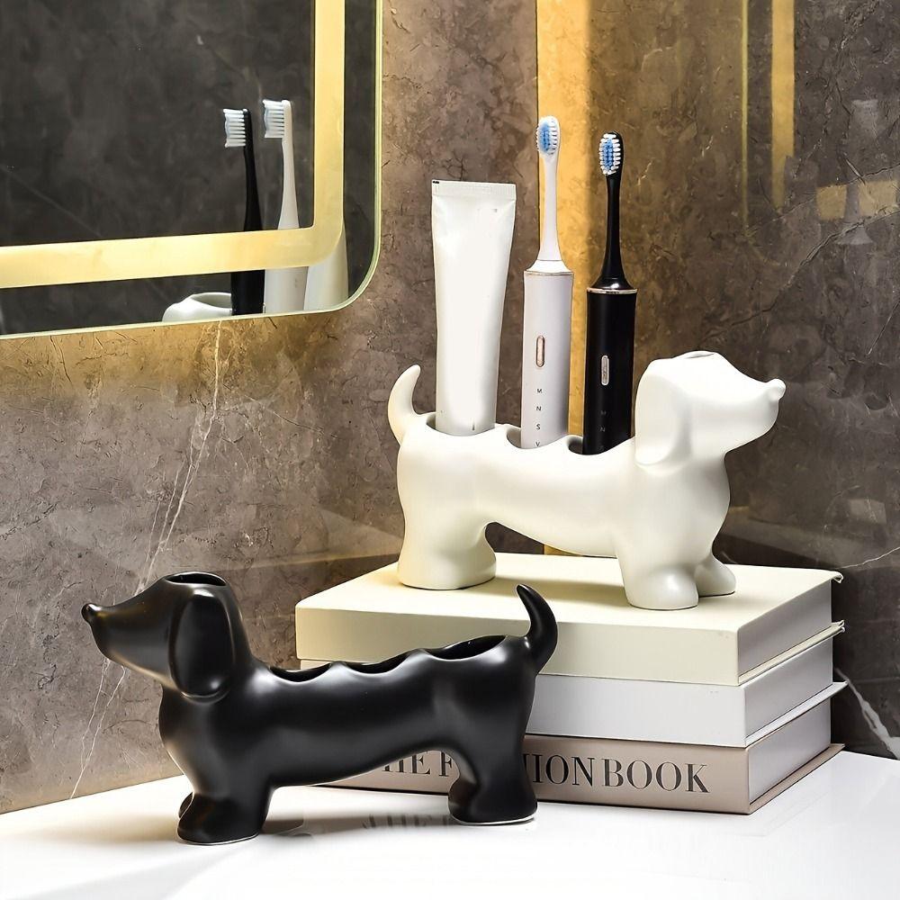Ceramic Dachshund Toothbrush Holder Space Saving Toothbrush Storage Rack  Sink