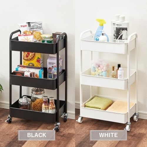 Pearl Metal Storage Rack Rolling Cart/Wagon, 3-Tier, with Casters, Steel, 30kg Weight Capacity, White, N-8000