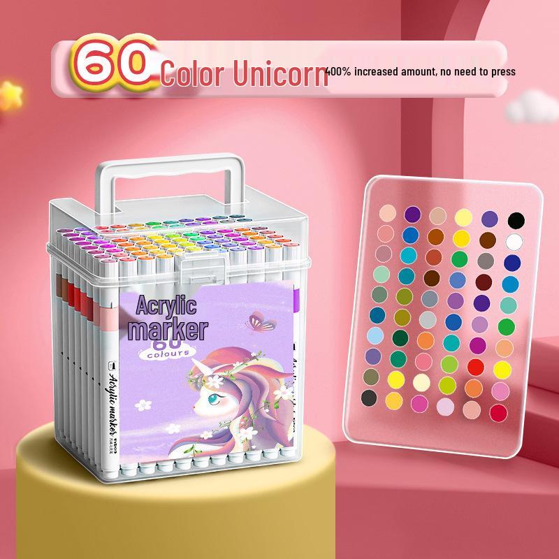 36-Color Waterproof & Washable Acrylic Marker Pens for Elementary Students: Opaque, Stackable, and Ideal for Children's Art Projects