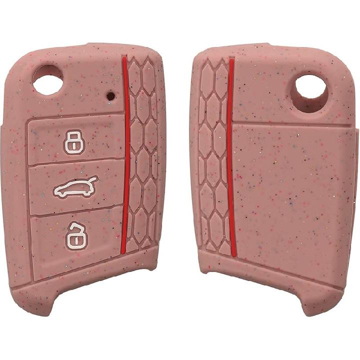 kwmobile Key Cover Compatible with VW Golf 7 MK7 3 Button Car Key Key Cover - Silicone Glitter Fob Case - Vintage Pink Vintage Pink