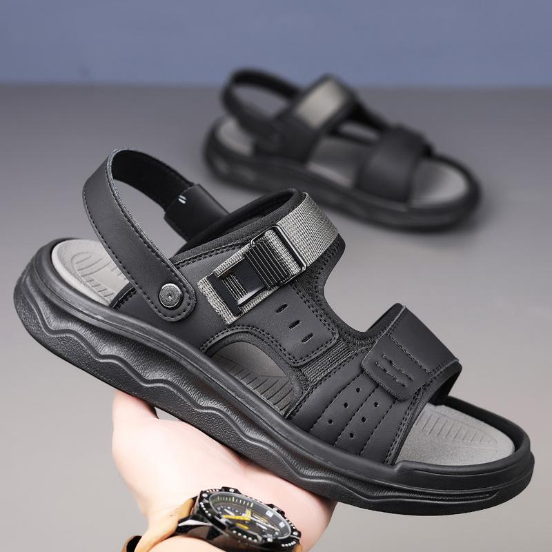 Fashion Outdoor Soft Sole Beach Shoes for Men Anti-slip Summer New Leather Sandals for Men Fashion Casual Dual-use Slipper Shoes Man