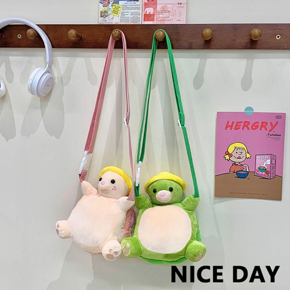 Plush Children Backpack Large Capacity Cartoon Animal Shoulder Bag Turtle Crossbody Bag Outdoor