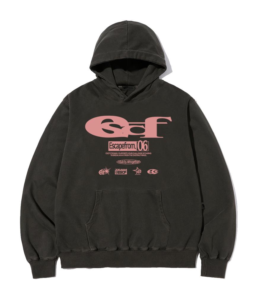 Escape From Pink Escf Logo Collage Print Pigment Hoodie Charcoal M