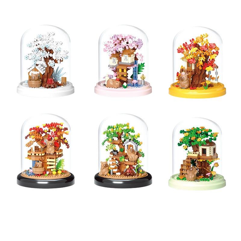 Cherry Blossom House Micro Building Blocks for Adults Capybara Assembly Model Building Toys Home Decorations Moc Bricks Sets