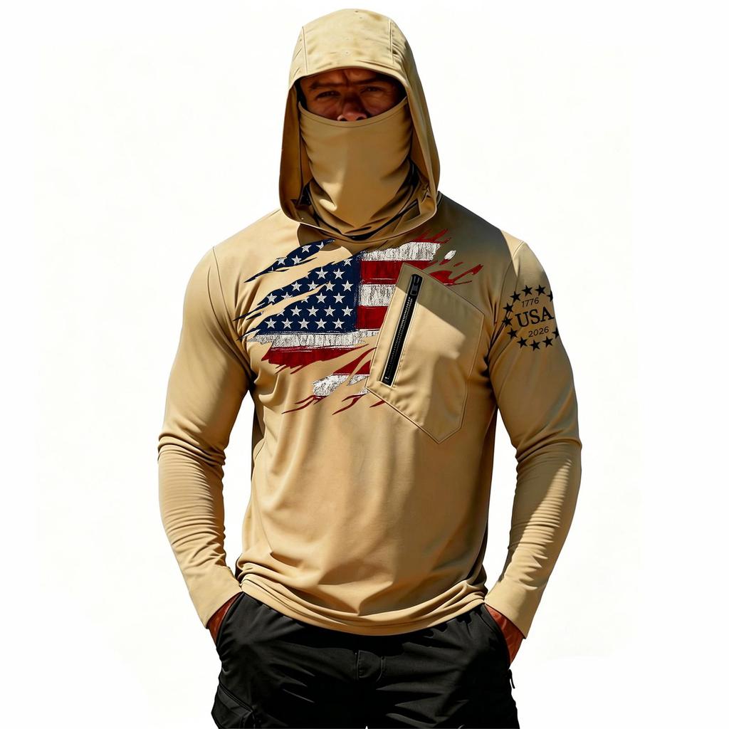Camiseta Casual con Capucha de Manga Larga para Hombre con Protección Solar
