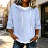 Damen Freizeit-T-Shirt-Top mit 3/4-Ärmeln, geometrischem Print und Kapuze für den Alltag