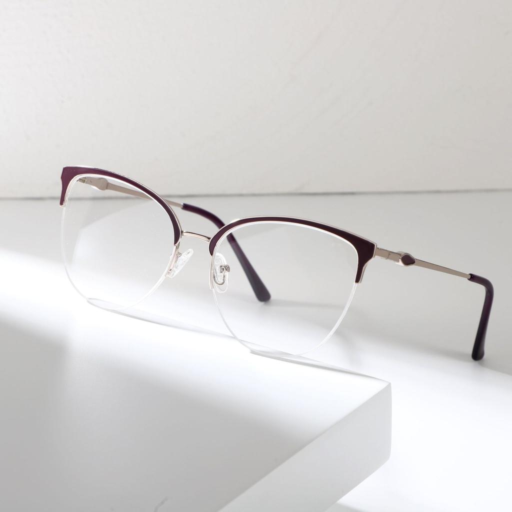 Metal Half-Frame Glasses Frame, High-End Men'S Plain Glasses Frame, Versatile Cat Ear Myopia Glasses