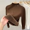 One-piece Fleece Fabric Solid Color Fleece Thickened Bottoming Shirt Women's Autumn and Winter with Semi-turtleneck Knitted Sweater
