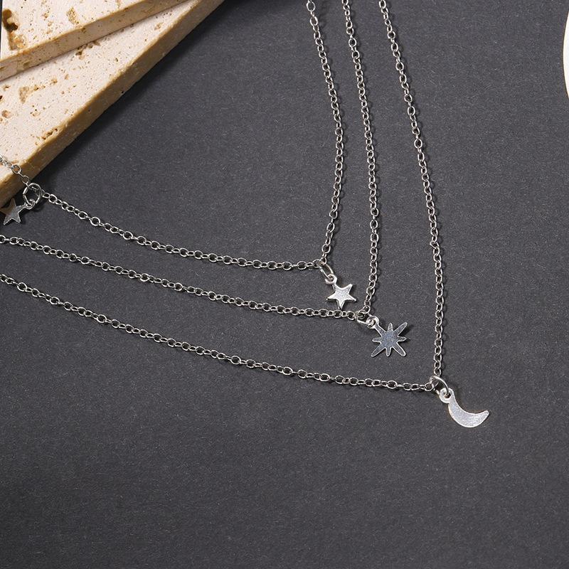 Star Necklace New Alloy Jewelry Pendant Moon Multilayer Stacking Women's High Sensibility Necklace