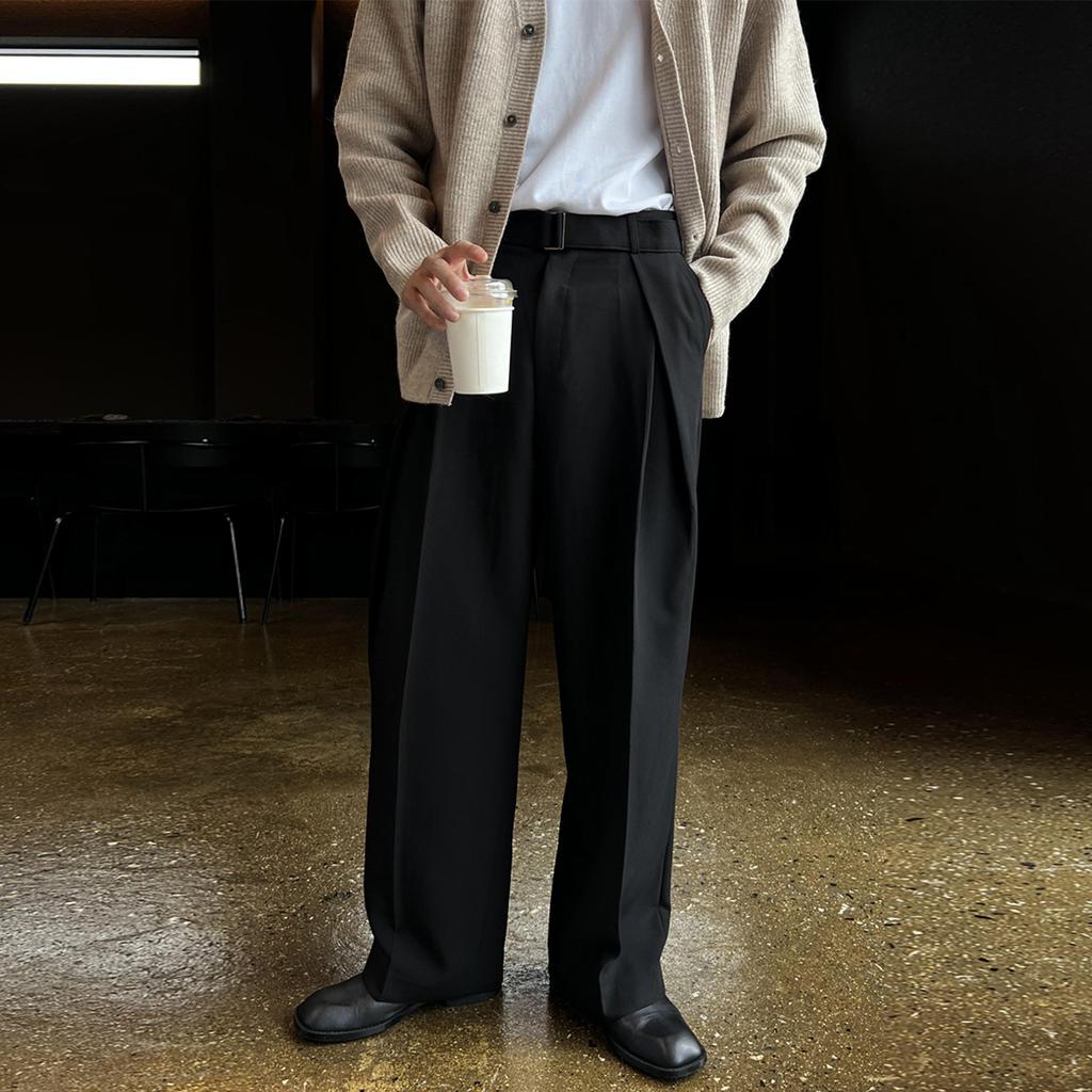High-end Light Luxury Trousers Men's Spring and Autumn Commuting Versatile Retro Pleated Loose Straight Casual Wide-leg Trousers