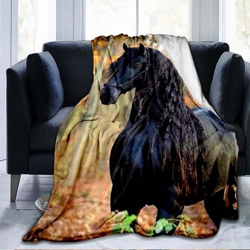 Horse Rose Blanket Animal Flannel Blankets 3D Art Print Blankets Sofa Bed Blankets for Adults Children Throw Blankets Home Decor