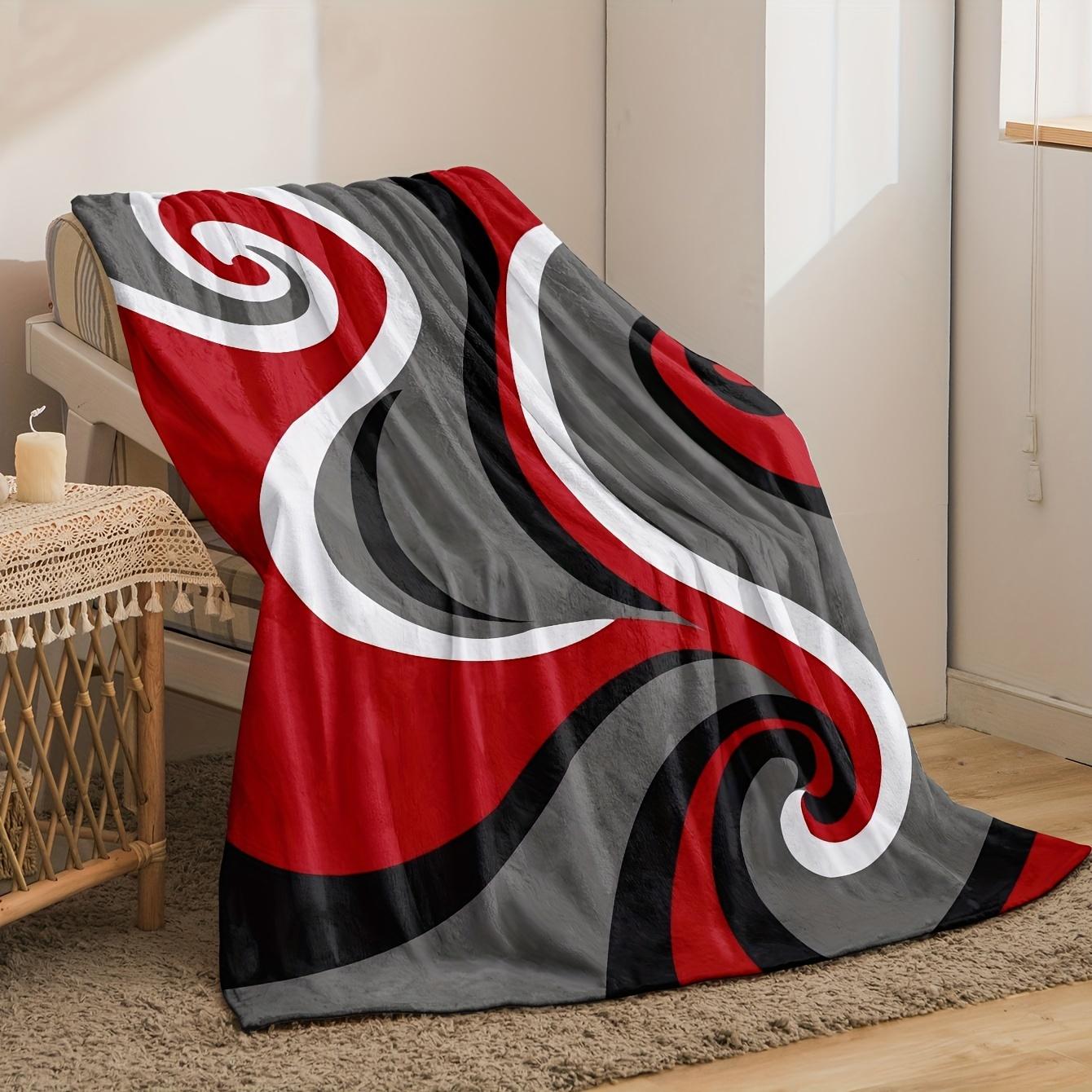 Textilien Unisex Red/Gray/Black 1Pc Luxurious Swirls Flannel Blanket - Ultra Soft, Cozy, And Warm Throw For Couch, Bed, Sofa, Camping, And Travel