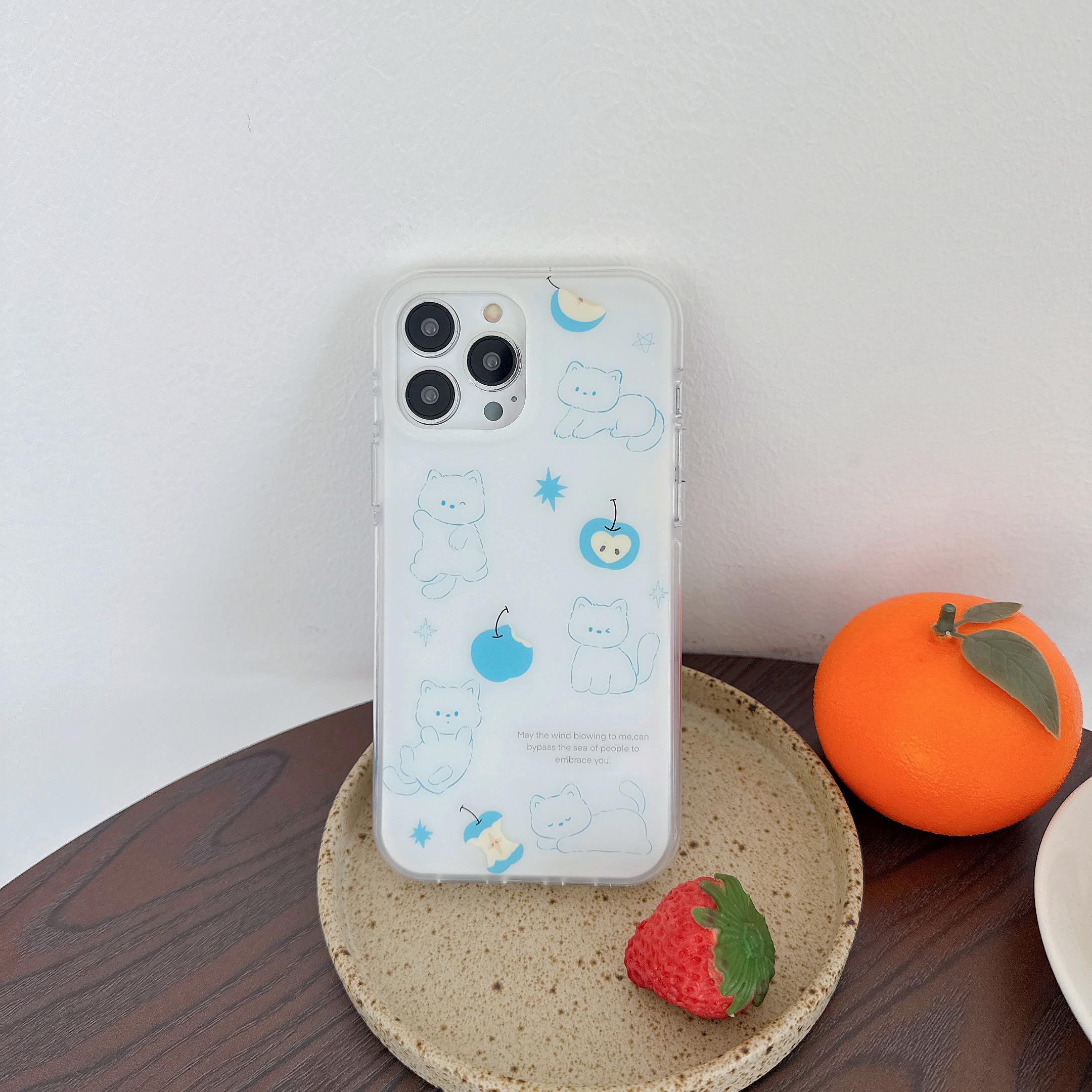 

For iPhone 16 Pro Max Case Double-Sided IMD Apples and Cats Acrylic+TPU Shockproof Phone Cover As Shown A