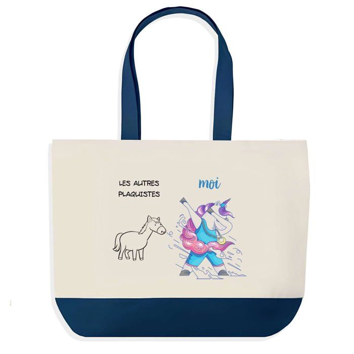 Tote bag - PLANETEE - Plaquiste Les Autres vs Moi - fond bleu - coton 40x45 cm - Fabriqué en France