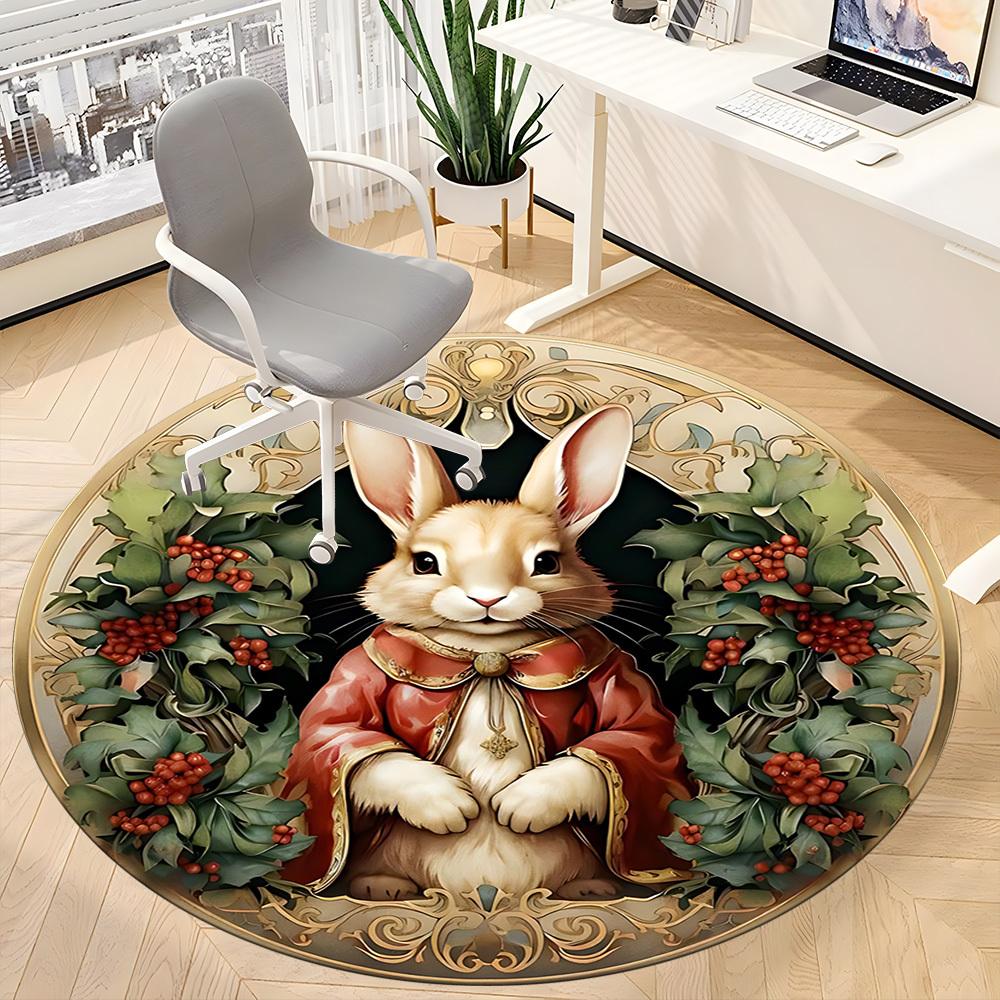 1pc Rabbit Ornament Office Round Rug, Carpet for Office, Gaming, Lightweight Round Floor Mat yy260208058
