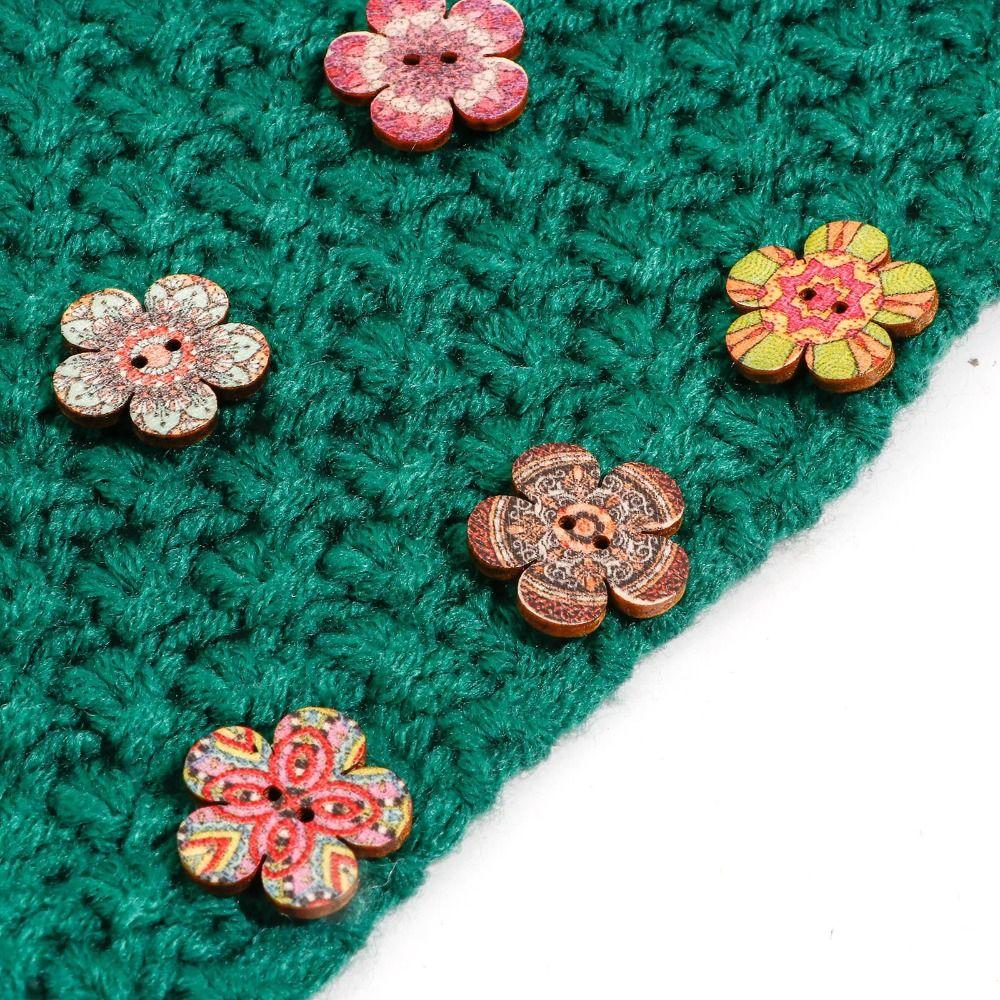 100PCS Flat-back Clothing Button Bohemian Style Sewing Button Flower Wooden Buttons  Clothing Sewing
