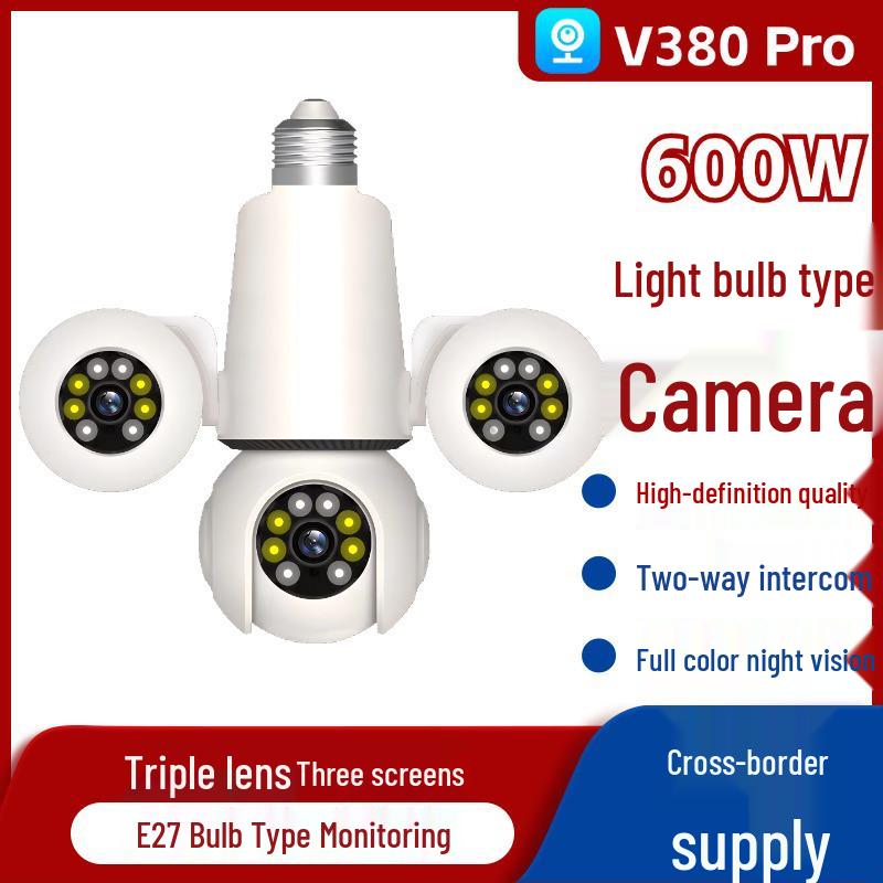 V380Pro Three-Lens E27 Bulb Surveillance Camera with Triple Screen Display