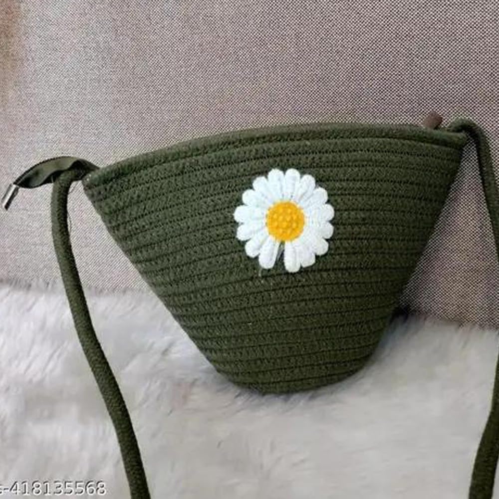 RSINC Attractive Hand Bag | Summer Bag | Cross Body Bag |Kauna Bag | Wovan Bag | Jute Bag | Handmade Bag | Slingbag for Girls | Green Green Jute Bag