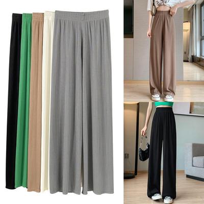 Women Spring Casual Thin Summer Elastic Waist Wide-leg Pants Ice Filament Permeability Women Stright Long Wide Leg Pants