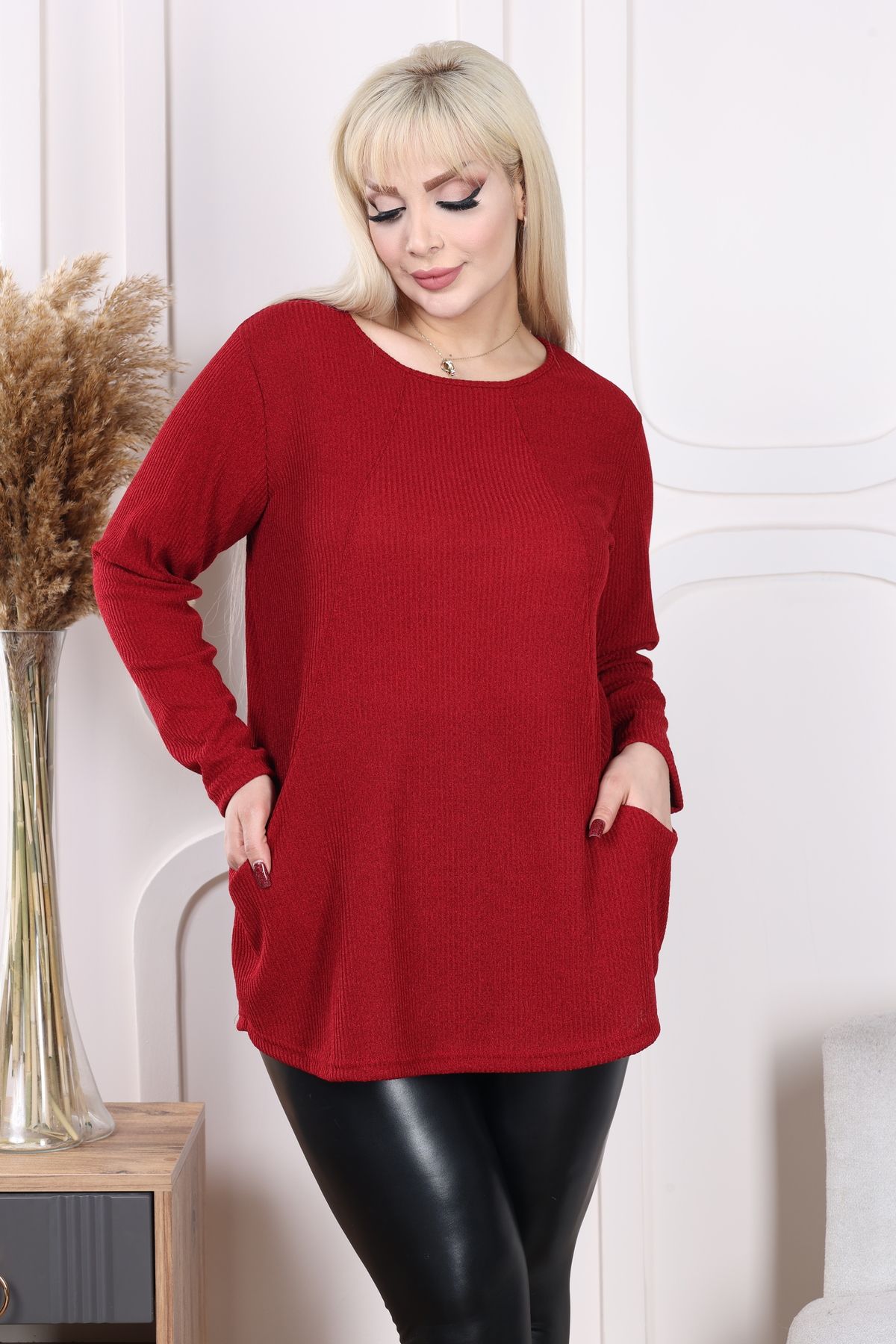 

Женская блузка большого размера бордовая блузка с карманами из трикотажной ткани Mir