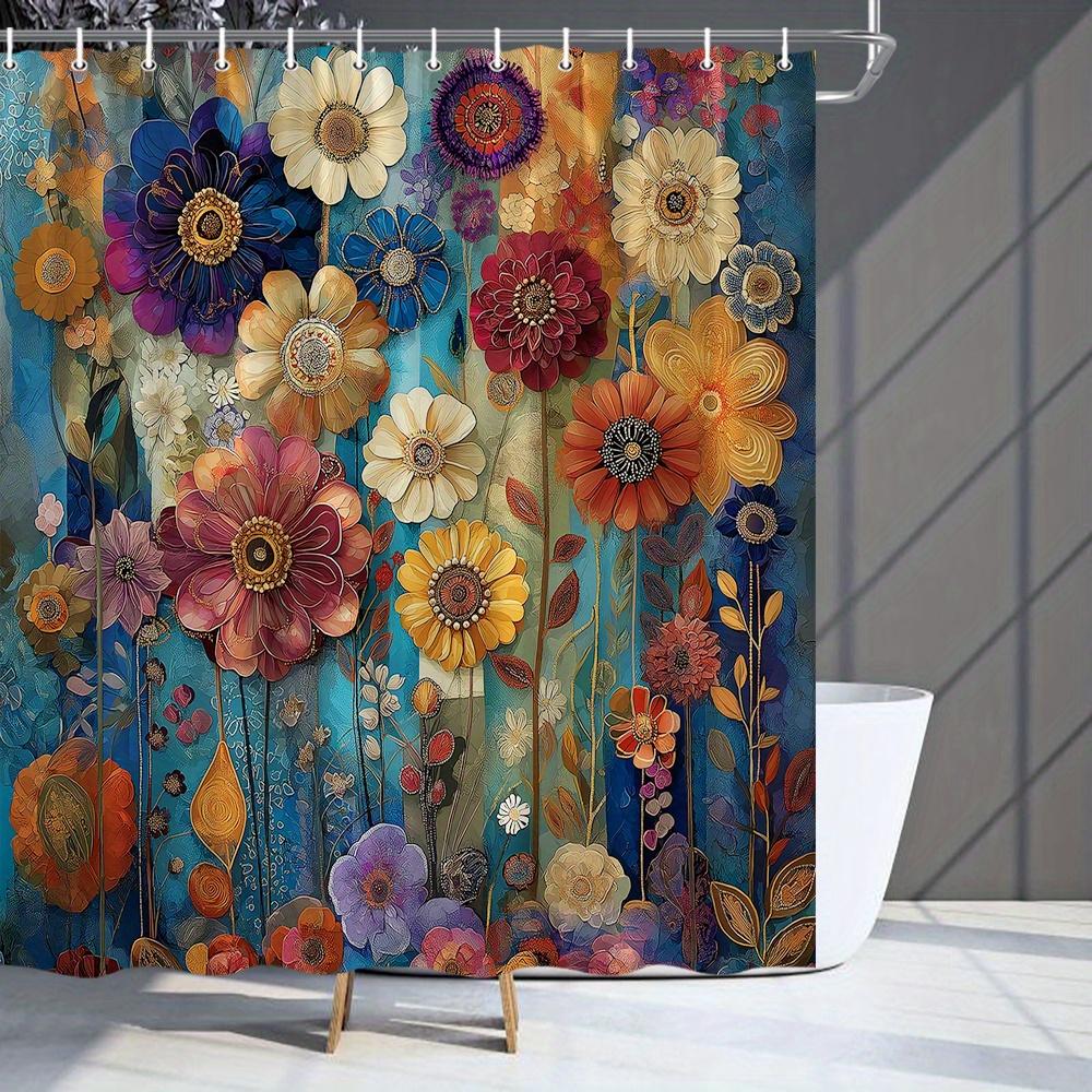 

Colorful Floral Shower Curtain Petals And Art Neo Classical Style Bathroom Decorative Shower Curtain With 12 Hooks W60H190(CM)-1 Pcs