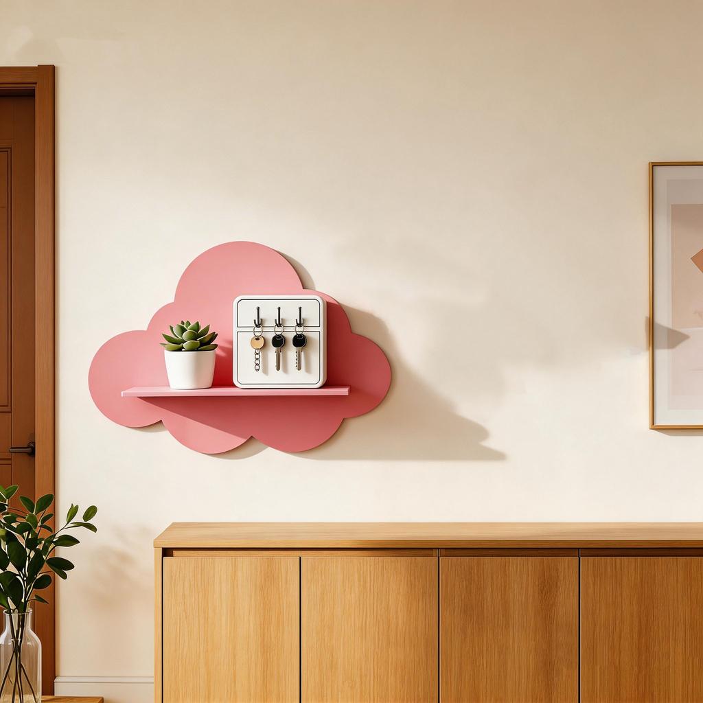 1PC Wind Cloud Wall Rack Wooden Wall Decorative Rack Ins Wind Study Room Living Room Storage Rack Multi-functional Shelf