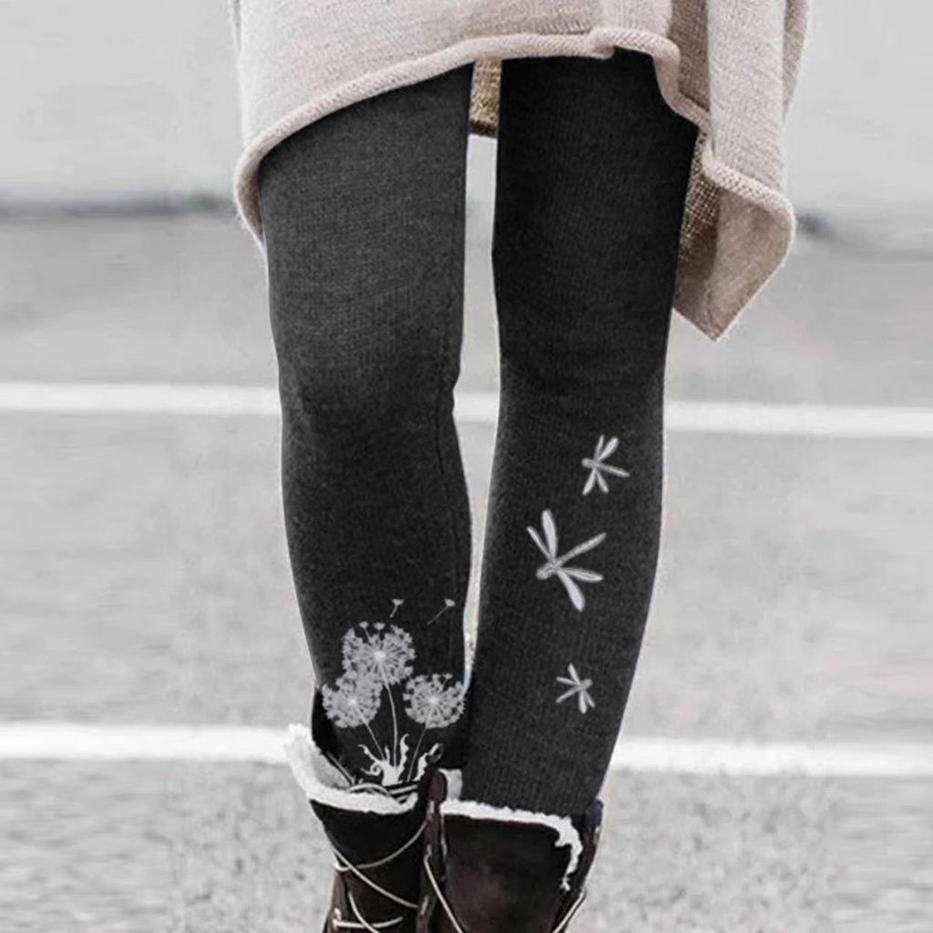 Damen- und Winter-Außenleggings Druck Dünnes Fleece Warm Stiefel Hosen