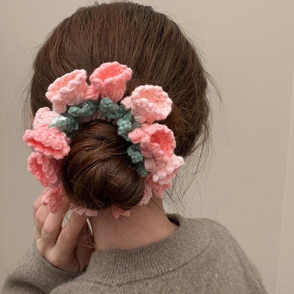 Handmade Crocheted Flower Scrunchies Flores Convallariae Sweet Hair Tie Knitted Hair Rope  Girls