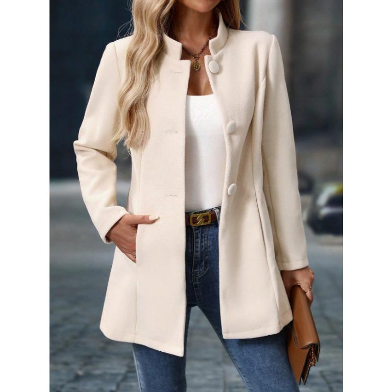 

YYFS Женская мода Повседневная однотонная принтованная куртка и пальто с длинным рукавом и воротником-стойкой на осень-зиму S