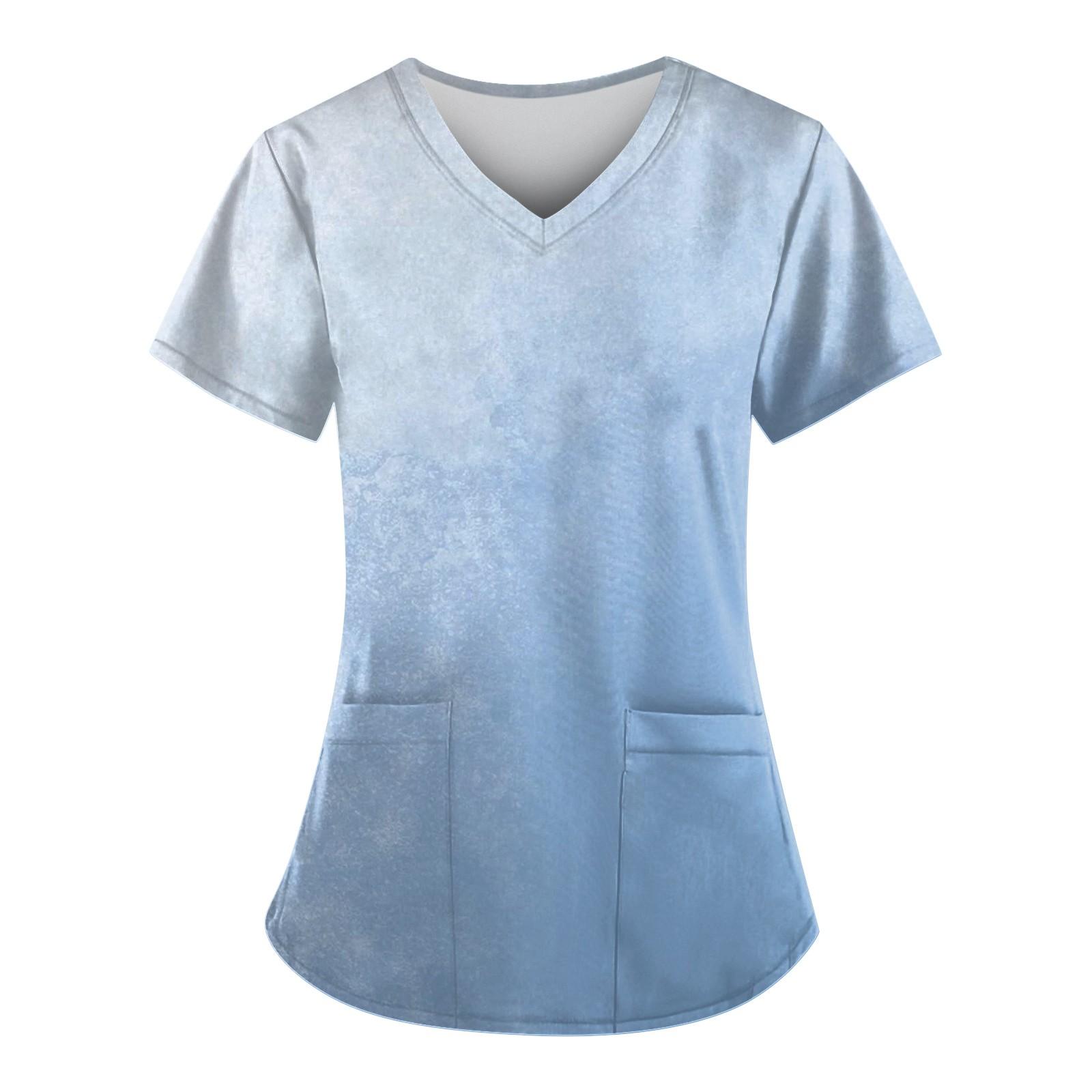 

Женская мода, рабочая одежда с v-образным вырезом, короткими рукавами и карманами, топы с принтом, летние топы для женщин XXXXXL