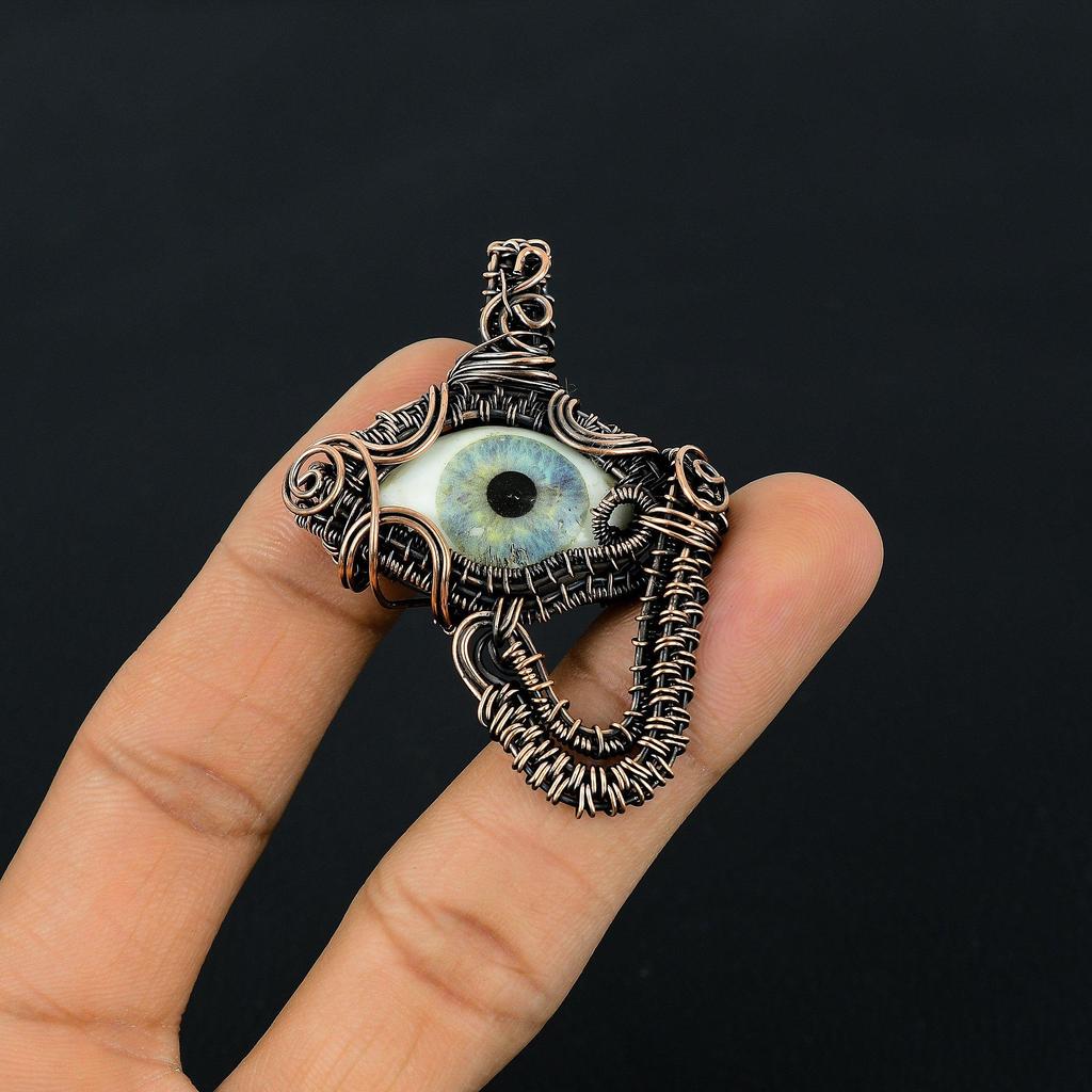Evil Eye Pendant, 999 Copper Wire Wrapped Gemstone Jewelry, Handmade Pendant, For Mother Day