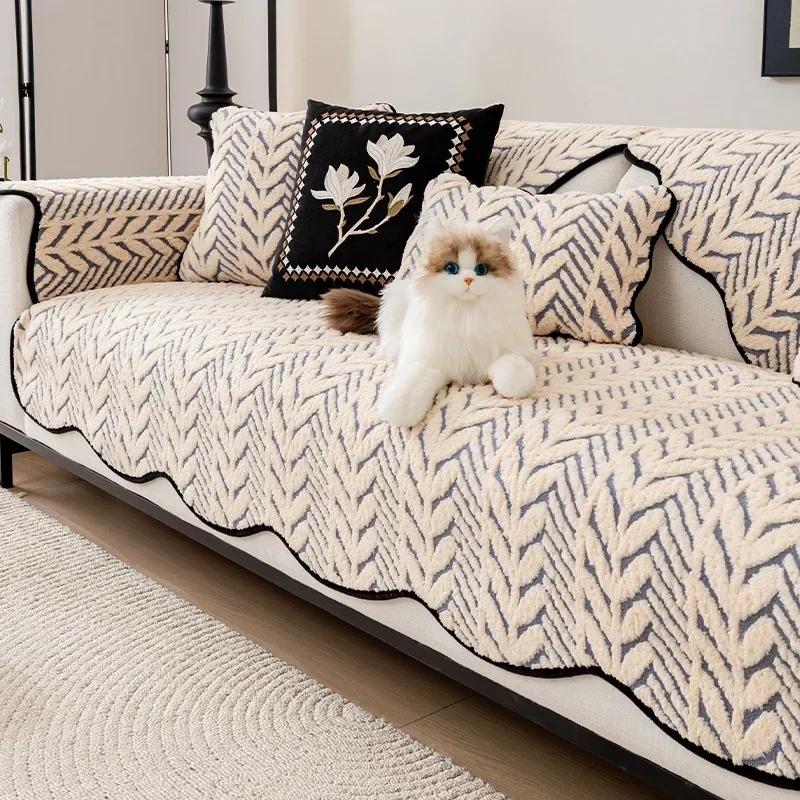 Thicken Plush Sofa Covers for Living Room Winter Warm Sofa Mat Soft Universal Anti-slip Couch Protector Towel Home Decor