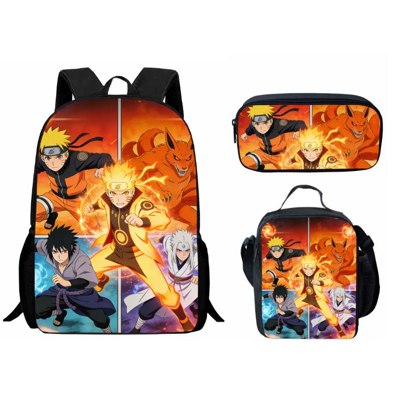 Bedrucktes Dreiteiliges Schüler-Schulranzen-Set, Cartoon-Rucksack, Brottasche, Federmäppchen