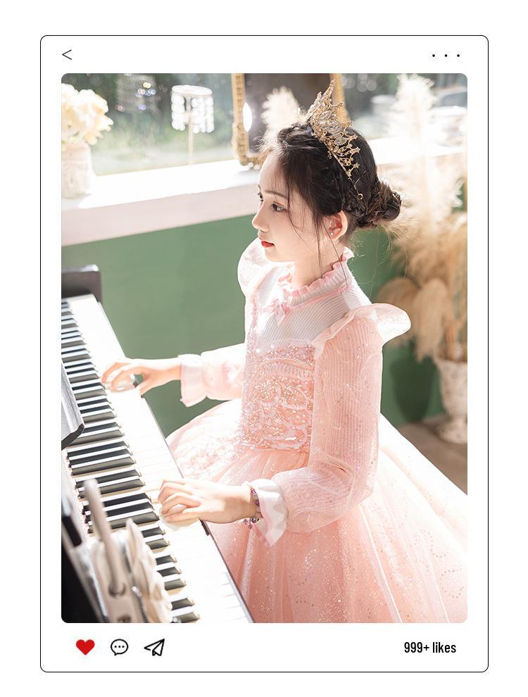 High-End Girls' Princess Formal Dress for Piano Performances and Evening Events