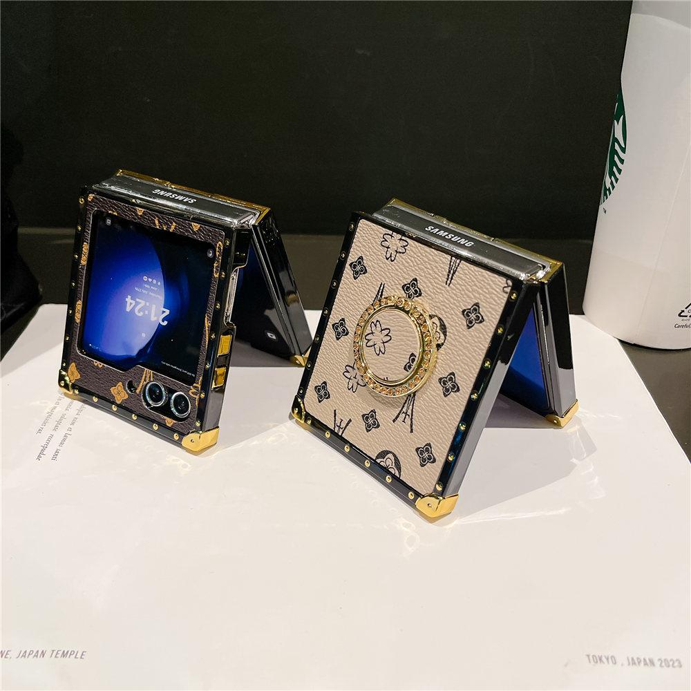 Vintage Ring Holder Stand Flower Leather Case For Samsung Galaxy Z Flip 6 Shockproof Cover