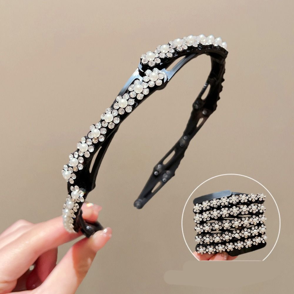 Foldable and Extendable Rhinestone Headband Women Travel Portable Storage Face Wash Makeup Hair Band Hair Hoop Hair Accessories