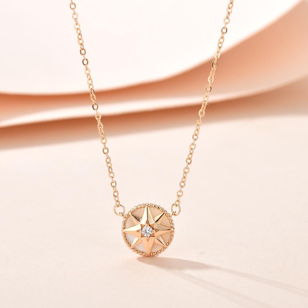 Hot-selling Round Natural White Fritillary Octagram Compass Copper Necklace Collarbone Chain Versatile